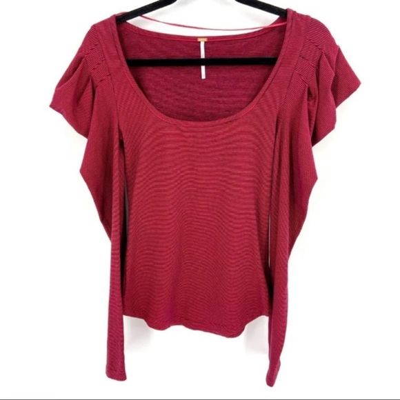 Free People Penelope Puff Sleeve Top XS Burgundy - Picture 4 of 11